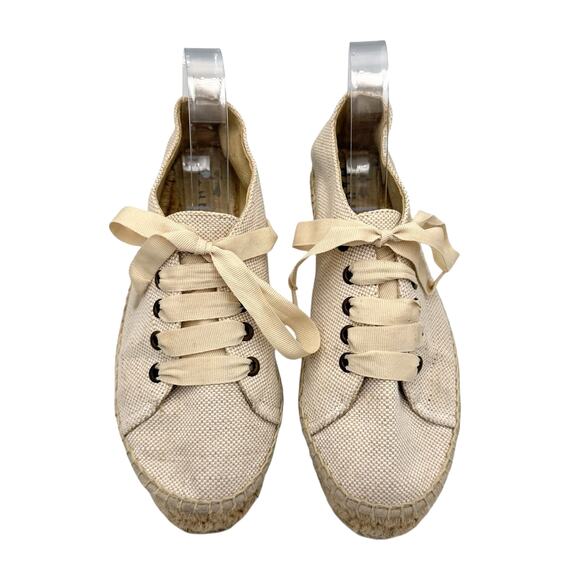 Manebi EU 39 Hampton Neutral Beige Canvas Lace Up Platform Espadrille Sneakers main image 4